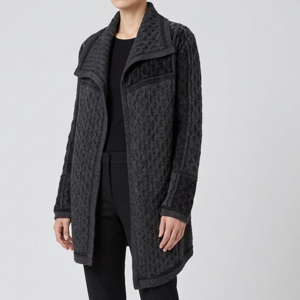 Inis Crafts Ireland 100% Merino Wool Cable Knit Cardigan, Blue, Size S